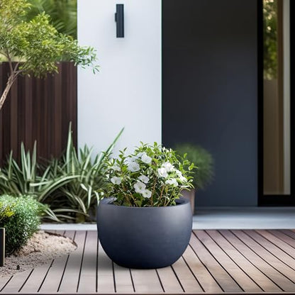 Kante Large Round Bowl Charcoal Concrete Planter 20" Dia, Outdoor - color: Charcoal, size: 19.9" d