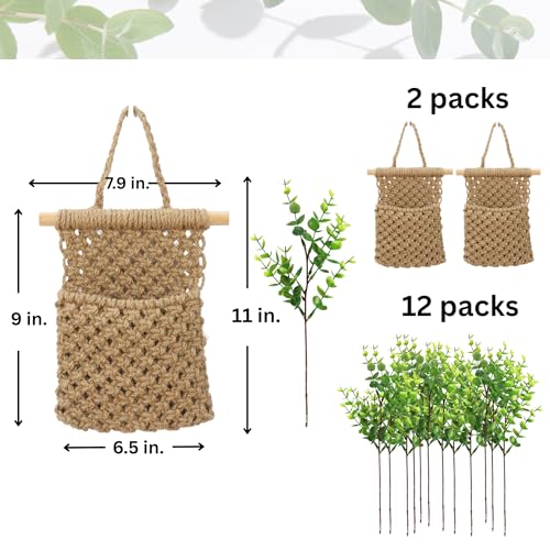 2 Packs Macrame Wall Planters with Faux Eucalyptus, Wall Decor - color: Jute