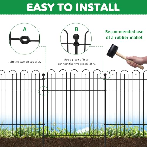 Garden Fence Animal Barrier with Gate, 10 Panels No Dig Dog Fence Outdoor - size: 10 Pack - 32 in (H) x23.6 ft (L) with Gate