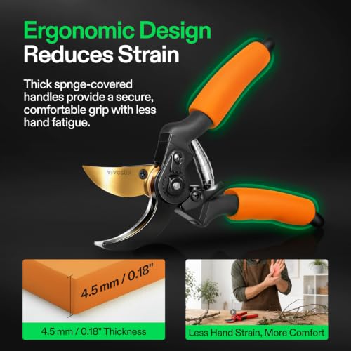 VIVOSUN 8.5" Bypass Pruning Shears for Gardening, Heavy-Duty Garden Scissors, Ultra Sharp Pruners with 3/4 in. Cut Capacity SK5 Blades, Thick Cushion-Covered Handle and Safety Lock - style: Soft Grip Pruner