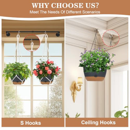 3 Pack Hanging Planters Set, 10inch Self-Watering Hanging Plant Pot, Macrame Plant Hanger with Pot, Chains, S & Ceiling Hooks, Removable Saucer and Drainage Holes for Indoor, Outdoor Plants - Black - color: Black
