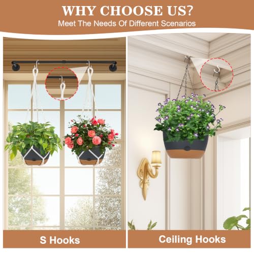 3 Pack Hanging Planters Set, 10inch Self-Watering Hanging Plant Pot, Macrame Plant Hanger with Pot, Chains, S & Ceiling Hooks, Removable Saucer and Drainage Holes for Indoor, Outdoor Plants - Black - color: Black