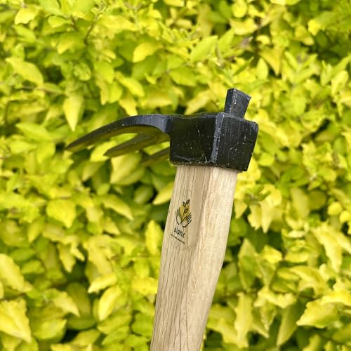 14 inch Japanese Hand Tiller/Rake for Garden, 3-tines Cultivator, Without Welding, Oak Handle, for Digging, Soil Preparation, Chopping Through Roots and Hard Soil and Other Gardening tasks