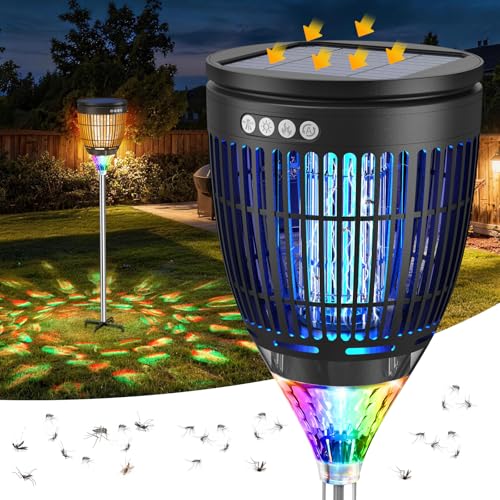 Solar Bug Zapper Outdoor, Mosquito Zapper with Flame & RGB Lights - color: Black