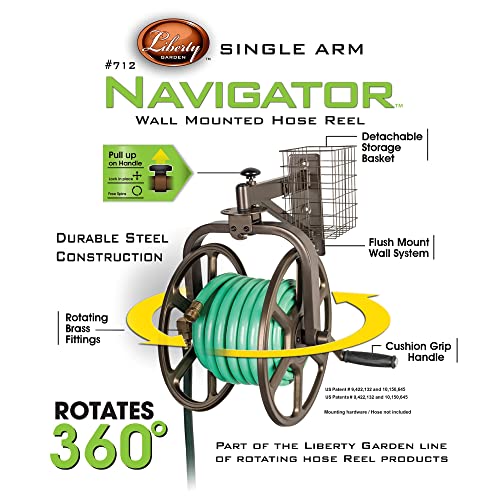 Liberty GARDEN 712 Single Arm Navigator Multi-Directional Garden Hose Reel, Holds 125-Feet of, 5/8-Inch, Bronze - style: Single Arm