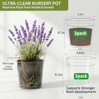 8/10 Inch Large Clear Nursery Pots with Drainage, 6 Pack - size: 10/8inch