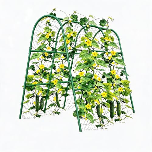 Garden Arch Trellis for Raised Beds, 4x5.3FT Plant Support for Cucumbers, Melons, Grapes, Roses & Climbing Vegetables, Outdoor Rust-Resistant Trellis for Vertical Growing, Green - size: 4x5.3x2 Ft