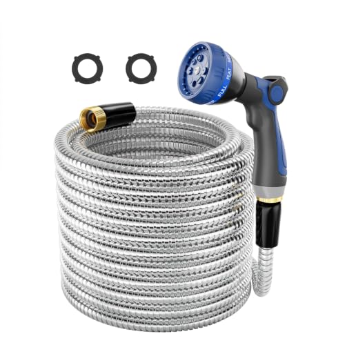 SPECILITE 1/2"x 50FT 304 Stainless Steel Metal Hose with Blue Nozzle - size: 50 ft