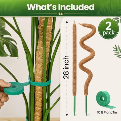 2Pcs 28'' Moss Pole Monstera Plant Support - Plant Stakes for Indoor Plants - size: 2-Pack (28 in)