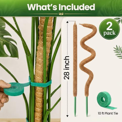 2Pcs 28'' Moss Pole Monstera Plant Support - Plant Stakes for Indoor Plants - size: 2-Pack (28 in)