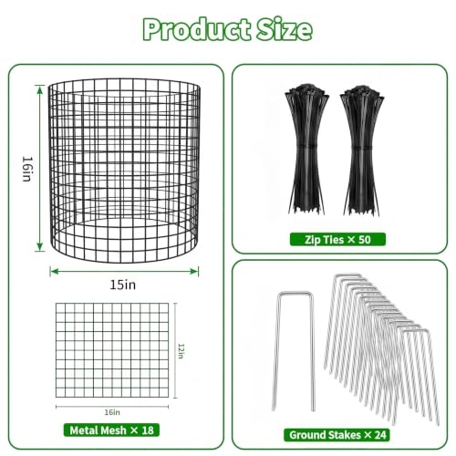 PASARA 6 Pack Plant Protectors from Animals, 12 Inch Round Cloche Plant Cages with Sturdy Chicken Wire Mesh, Garden Cages to Keep Animals Out for Vegetables & Flowers, Includes Support Stakes - size: 6PACK-12*12inch