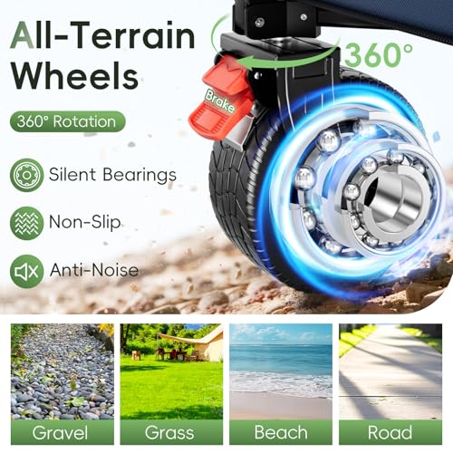 46" L Collapsible Foldable Extended Wagon, 500LB Weight Capacity with 280L Heavy Duty Folding Cart,Utility Wagon with All-Terrain Beach Wheel & Drink Holders,Blue - color: Blue
