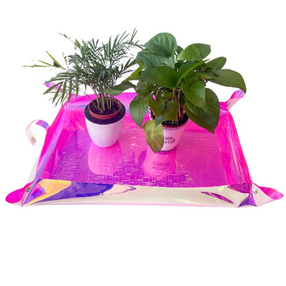 Kasepie Pink PVC Plant Repotting Mat, 19x27 Inch, Foldable Dirt Control Tray for Indoor Transplanting, Gardening Gift for Women and Men (Pink+Cross Pattern) - color: Pink+cross Pattern