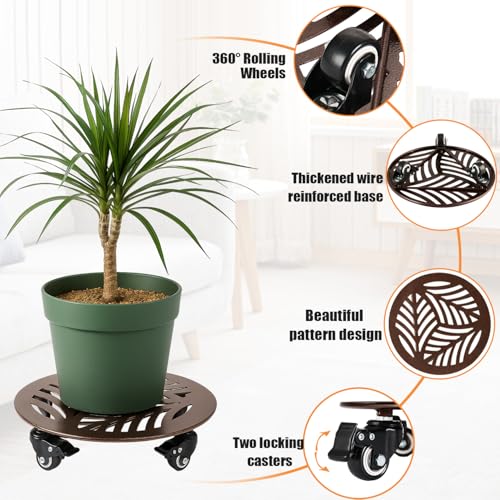 3-Pack Large Metal Plant Caddy with 3 Wheels 12 Inches Heavy-duty Rolling Plant Stands with Casters Wheeled Flower Pot Mover Rollers Rust-proof Iron Planter Dolly Coasters for Indoor Outdoor Use - color: Textured Brown, size: 12"/ 3 packs
