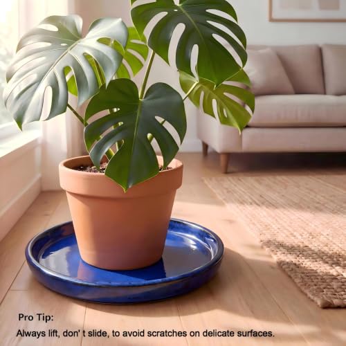 Ceramic Plant Saucer, 11.4 inch, Falling Blue - color: Falling Blue