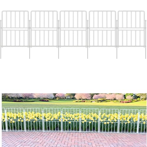 ShopLaLa Decorative Fence (20 Panels) 12.5in(L) x 16.5in(H) Rustproof White Metal Wire Fencing Animal Barrier for Dog, Flower Bed Edging for Landscape Fences for Yard Patio Classic Outdoor Decor - size: 20 Panels