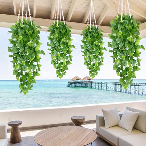 Waipfaru Fake Hanging Plants, 4Pcs Faux Ivy Pothos Vines Greenery - color: Epipremnum Aureum, size: 4Pcs Plants