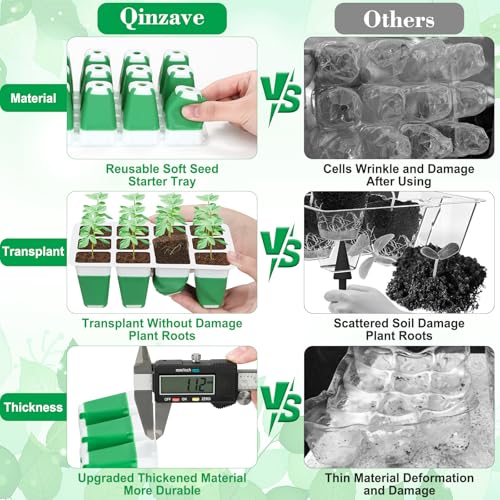 Reusable Silicone Seed Starter Tray, 60 Cells Seed Starter Kit with Humidity Adjustable Dome and Lid, Plant Germination Trays with Repotting Mat 5 Packs Germination Kit for Seeds Grow Starting