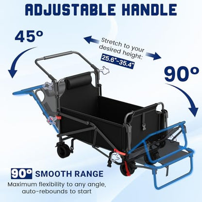 LEVELEVE Heavy Duty Folding Wagon - 2-in-1 Collapsible Cart, All-Terrain Wheels w/Brakes & Side Pockets (Black, 400lb Capacity) - color: Black, size: Medium