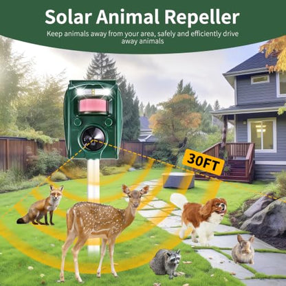 Adjustable-Mode Solar Ultrasonic Animal Repellent, Squirrel Deer Cat Raccoon Repellent Device, Outdoor Waterproof Motion Detection Animal Deterrent, Rabbit Dog Deterrent for Yard, 1P Dark Green