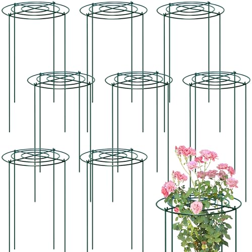 8 Sets Peony Support Cage,12"Diax24"High Heavy Duty Metal Plant Support,Grow Through Hoops Grids with 4 Thickened 4mm Legs,Strong Support Brace for Heavy Blossoms,Flower Support Ring for Peonies,Rose - size: 12"X24"-8PCS