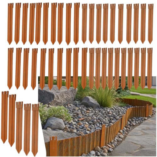 45PCS Brown 10inch Metal Landscape Edging Stakes, No Installation Rustic Heavy Duty Metal Edging Stakes for Landscaping Large Yard/Project - color: Brown-45PCS