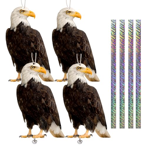 Fake Owls to Keep Squirrels Away from Outdoor 4PCS Flat Garden Owls Plastic Owl to Scare Pigeon Woodpecker for Balcony House Hanging Hawk with Reflective Tape for Patio Yard Front Porch - color: Black Hawk 03 4Pcs