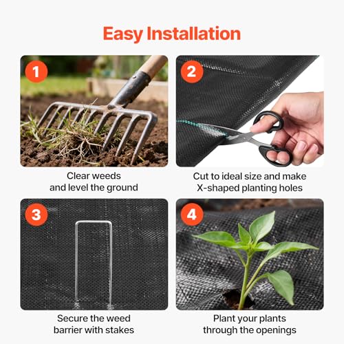 VEVOR 6x250FT 5oz Weed Barrier Fabric Heavy Duty, Landscape Fabric, Weed Blocker Fabric, Garden Weed Mat Lawn Fabric, Weed Control Fabric, Driveway Fabric, Ground Cover, Woven Landscape Cloth, Black - size: 6FT*250FT-5oz