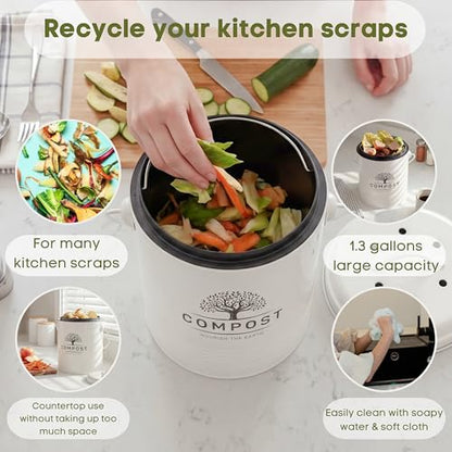 Perfnique 1.3 Gal Kitchen Compost Bin with Lid, Countertop Compost Caddy - color: cream, style: without bags