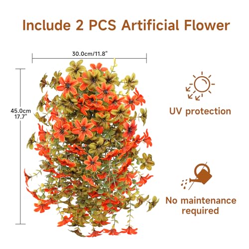 INQCMY Artificial Fall Flowers for Outdoors Faux Hanging Plants Home Decor - color: 2pcs Brown Green