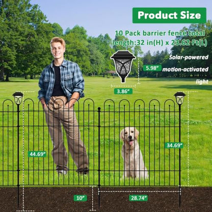 Garden Fence Animal Barrier with Gate, 10 Panels No Dig Dog Fence Outdoor - size: 10 Pack - 32 in (H) x23.6 ft (L) with Gate