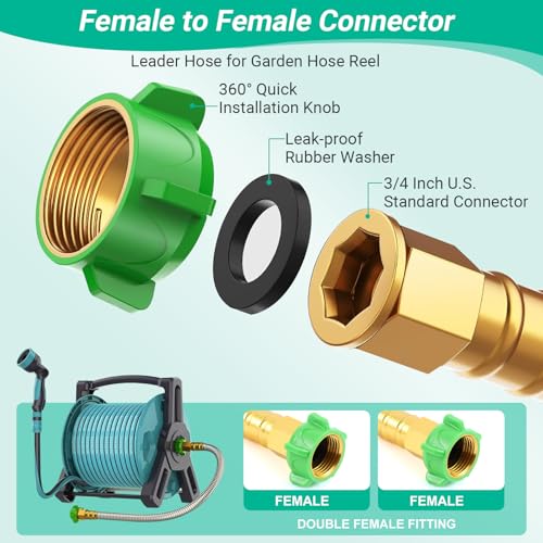 Short Metal Garden Hose with Female to Female Connector， Stainless Steel Small Leader Hose for Hose Reel, Outdoor Water Hose Extension Adapter (3 ft) - size: 3 ft