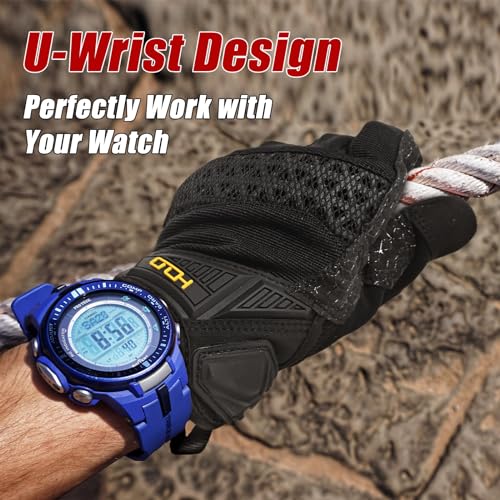 HANDLANDY Mens Work Gloves Touch screen, Utility Mechanic Gloves, Flexible Breathable Fit- Padded Knuckles & Palm - color: Black, size: Medium