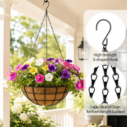 10" Hanging Baskets for Plants Outdoor with Coir Liners, 2Pack - size: 10"-2Pack