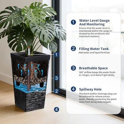 Tall Outdoor Planters Set of 2, 22.5'' Planters for Outdoor Plants - color: Black