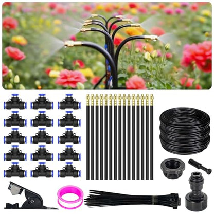 360° Adjustable Drip Irrigation System - Garden Watering System 50FT with 15 Nozzles, Drip Irrigation Kit for Garden, Yard, Lawn, Greenhouse, Plants, 5/16 inch Hose - size: 50FT