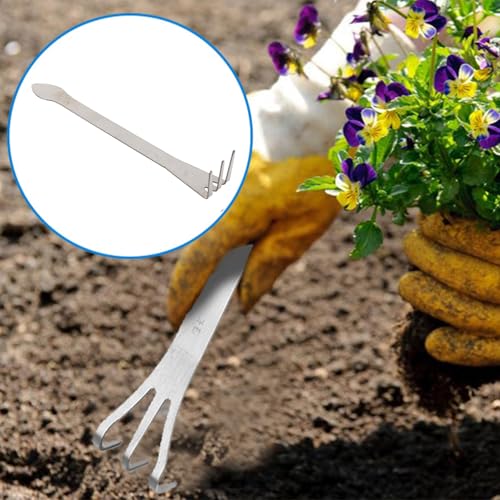 Stainless Steel Bonsai Rake, 3-Prong Loosen Soil Hand Tool, 9.45 inch