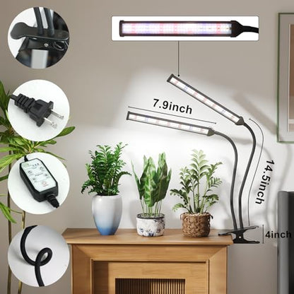 GooingTop Grow Light,24W (160Watts Equiv) 5000K White Full Spectrum LED Growing Lamp Clip on Desk for Indoor Plants,Bulbs Replaceable & Non-dimmable (Black, 80Watts) - size: 80Watts
