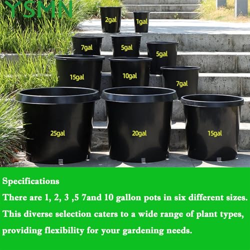 10 Pcs 10 Gallon Short Pots for Plants, Sturdy Plastic Planter Pots with Drainage Holes, Large Plastic Planters, Garden Planter Pots for Seedlings, Succulents - size: 10 Pcs 10 Gallon Short