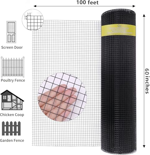 Black 16 Gauge Vinyl Coated Hardware Cloth 1 inch 60 in x 100ft for Fencing - size: 1 inch 60in x 100ft