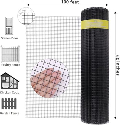Black 16 Gauge Vinyl Coated Hardware Cloth 1 inch 60 in x 100ft for Fencing - size: 1 inch 60in x 100ft