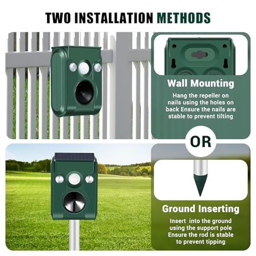 Solar Animal Repeller,5 Modes Ultrasonic & Flashing Light,IP66,Cat Repellent Outdoor for Skunk,Cat,Squirrel,Deer,Snake,Raccoon Deterrent in Yard Garden Farm