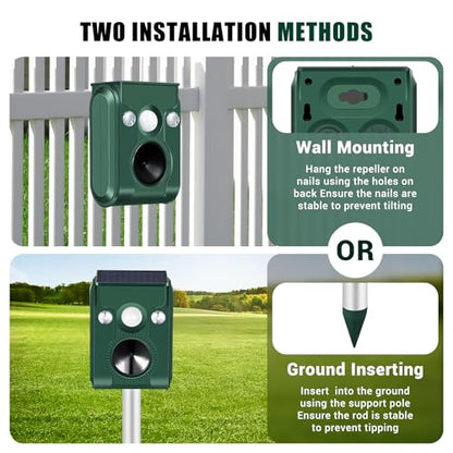 Solar Animal Repeller,5 Modes Ultrasonic & Flashing Light,IP66,Cat Repellent Outdoor for Skunk,Cat,Squirrel,Deer,Snake,Raccoon Deterrent in Yard Garden Farm