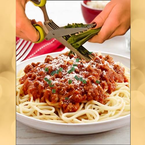 2-in-1 5-Blade Herb Scissors & Herb Stripper Set | 10-Hole Leaf stripper Stem Remover + Stainless Steel Herb Shears with Safety Cover & Cleaning Comb | Dishwasher Safe Kitchen Tool for all Herbs