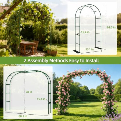 Thickened Metal Garden Arch with Detachable Base, 16mm Rust-Resistant Archway for Climbing Plants, Dual Size Convertible Arbor for Wedding & Party & Garden Decoration - style: Thickened 16mm tube with base