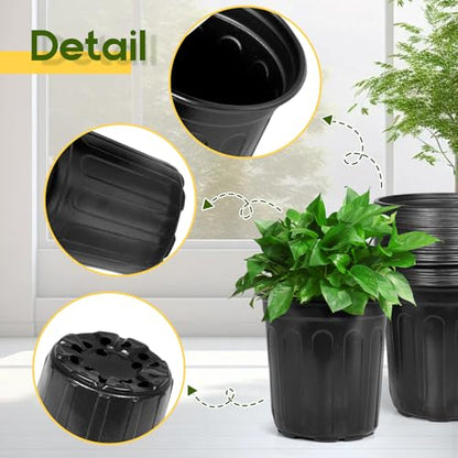 OUPSAUI 2/3/5 Gallon Pots for Plants,Flexible Gallon Plastic Nursery Pots with Drainage Holes, Plastic Pots for Outdoor Plants (3Gal-24pcs) - size: 3Gal-24pcs