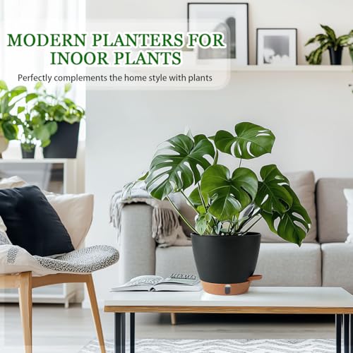 2 Pack 8 Inch Pots for Plants Indoor, Plastic Self Watering Planters - color: Black, size: 8 inch