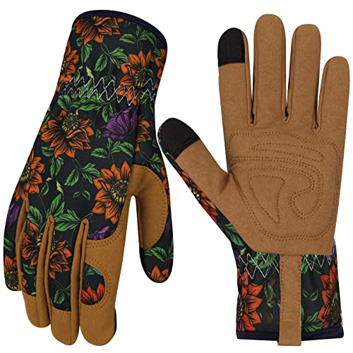 Leather Gardening Gloves for Women Thorn Proof Garden Gloves Touch Screen Working Gloves Gifts - color: Colorb, size: Large