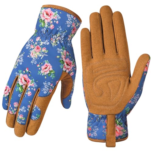 Gardening Gloves for Women, Breathable Leather Garden Gloves,Gardening Gift - color: Brown - Flower