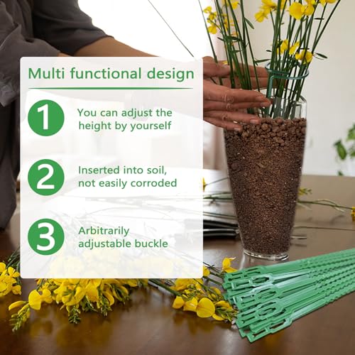 Huakaile 4 Packs Adjustable 35.4" Plant Stakes and Supports with 30 Pieces 9" Twist Ties, Green Plant Holder Stick Outdoor Indoor, Metal Flower Support Stakes Rings for Gardens Vegetables (90 cm) - size: 90 cm